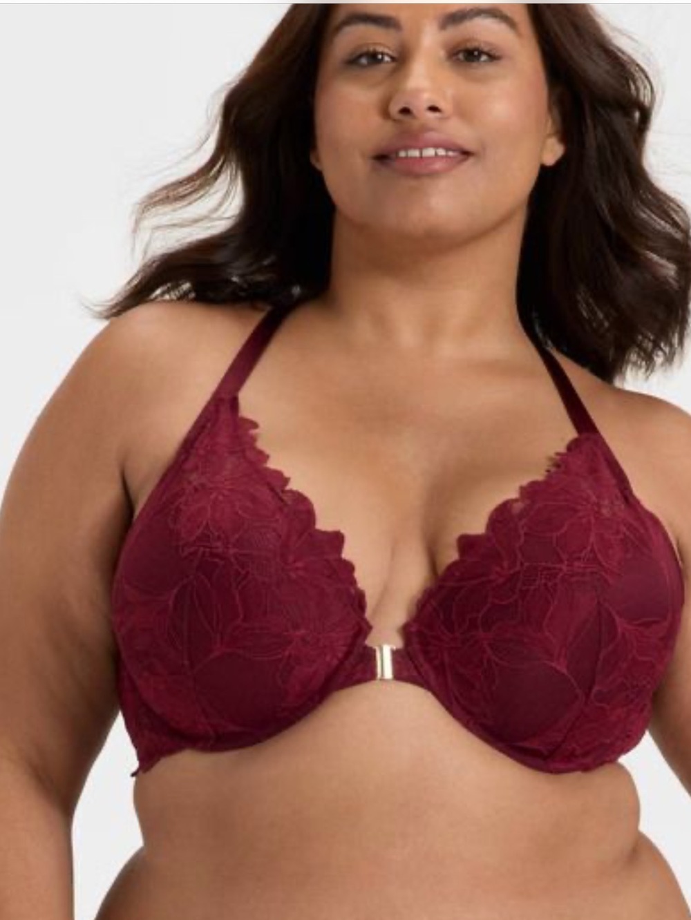 Auden Plunge Push Up Lace Front-Close Bra - Burgundy 42DDD
